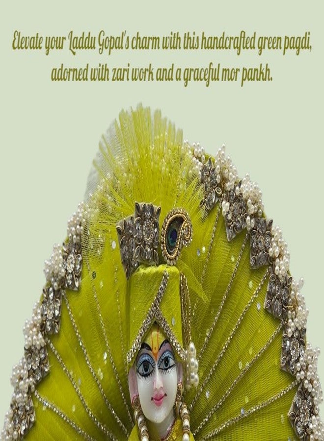 Vrindavanstore.in Laddu Gopal فستان مقاس رقم 5 - طقم Janmashtami Poshak باللون الأخضر مع Pagdi وPatka وCholi | زي مهرجان Thakur Ji/Kanha Ji مع جاري ولآلئ وجاركان لبال جوبال - Image 4